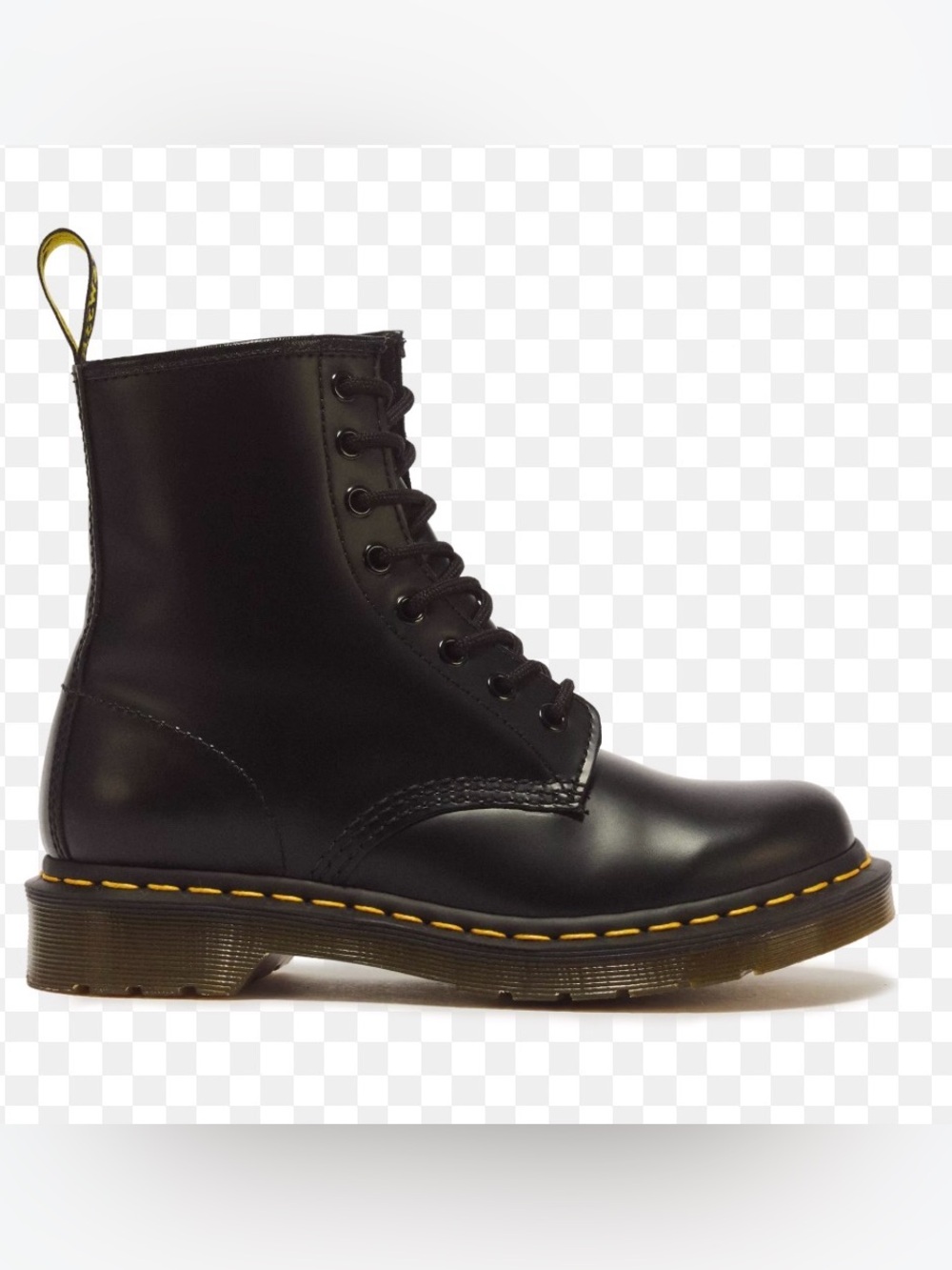 Dr. Martens Black Leather Lace-Up Ankle Boots with Yellow Stitching
